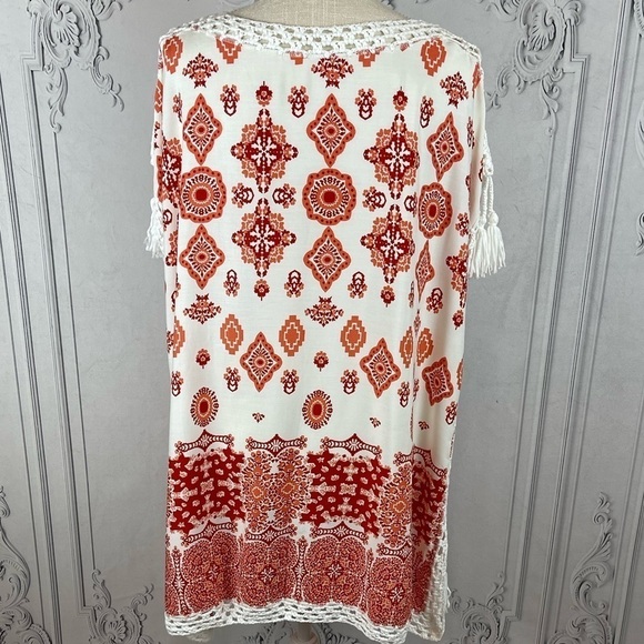 Swimsuit Coverup Top Damask Print Tassel Lace Up Crochet Batwing Plus size - Picture 8 of 12